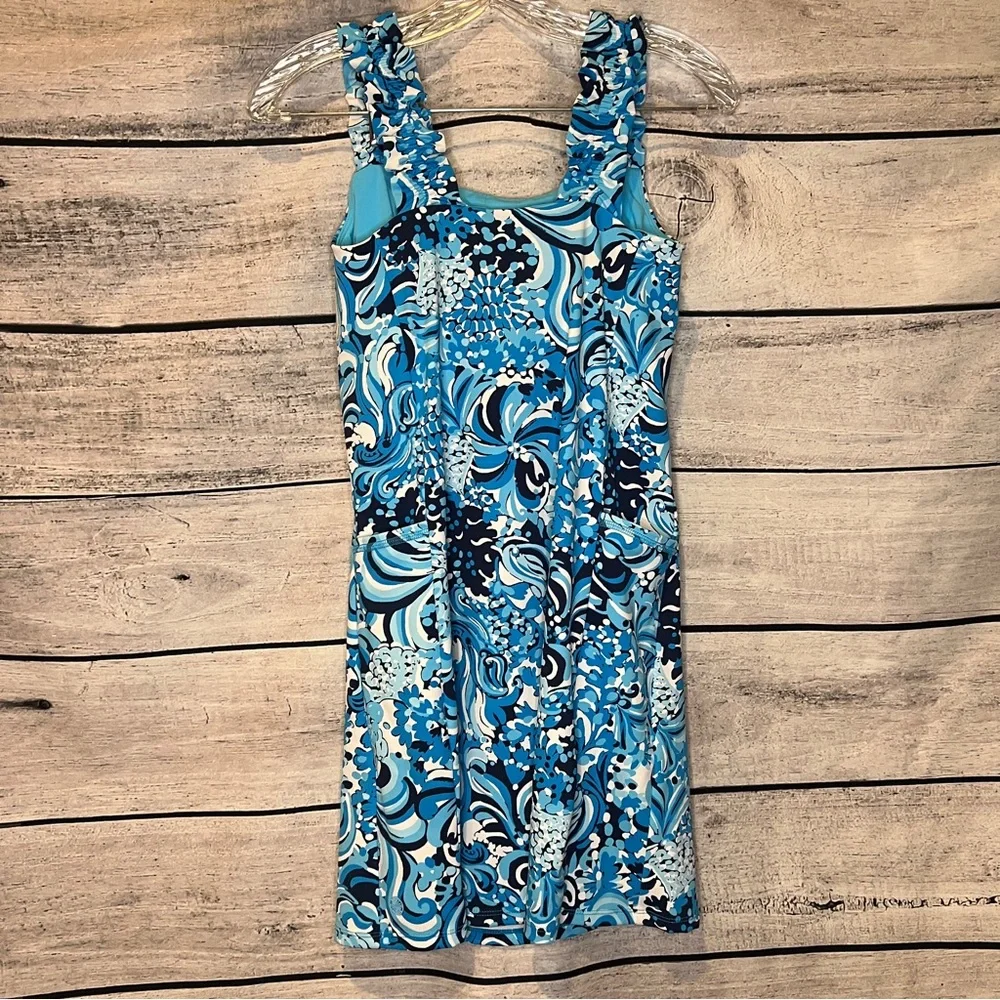Lilly Pulitzer Luxletic Noelani Mermaizing White Blue UPF 50 Stretch Dress XS - Picture 5 of 8